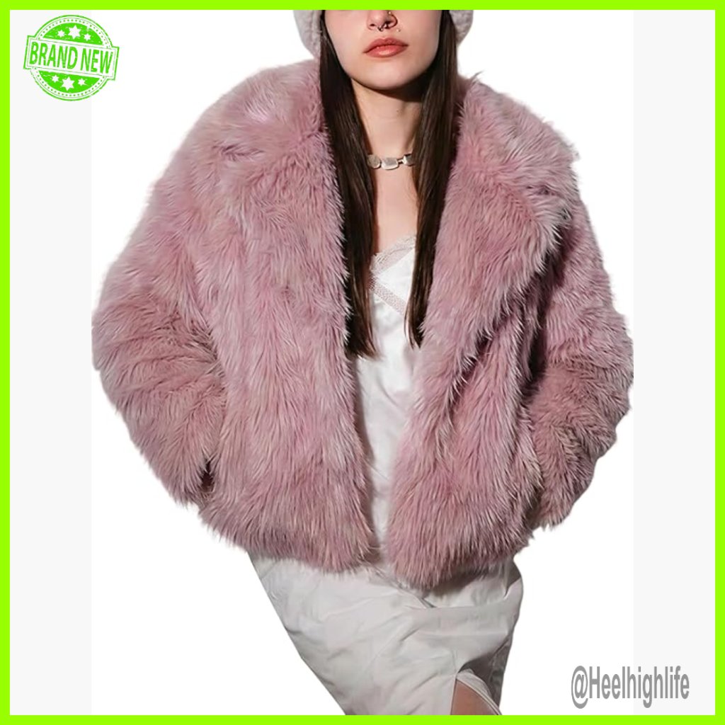 Faux Fur Coat Fluffy Jacket Winter Open Front Lapel Shaggy Parka Outerwear